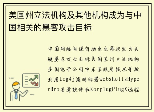 美国州立法机构及其他机构成为与中国相关的黑客攻击目标 