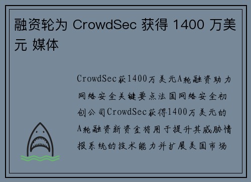 融资轮为 CrowdSec 获得 1400 万美元 媒体